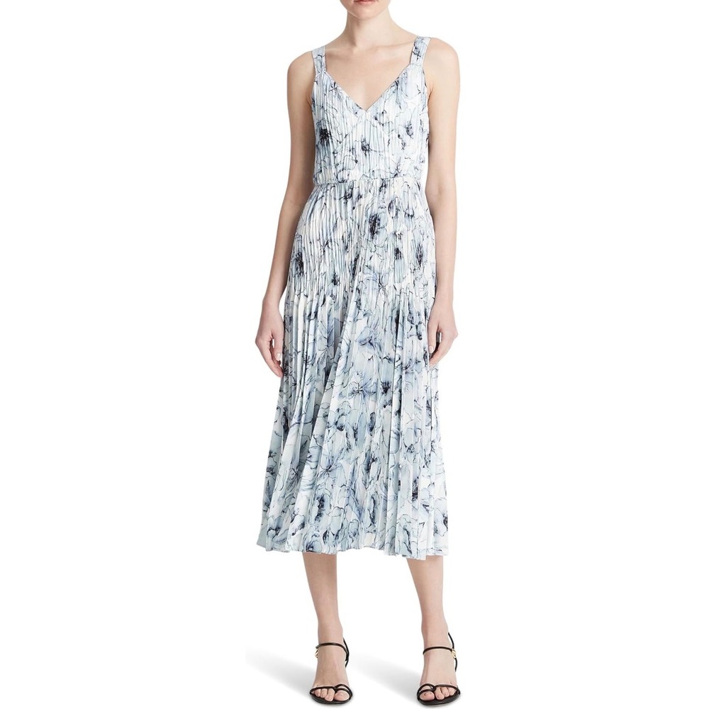Vince Midi Dress‎ Vince Washed Lilly V-Neck Pleated Slip Sleeveless NEW Large